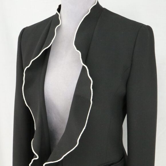 Zara Basic Jacket Womens Small Black White Trim Ruffle Front Lined Open Pockets - Picture 8 of 16